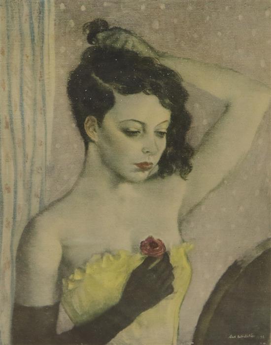 After Rex Whistler (1905-1944), lithograph, Girl with a Red Rose, signed